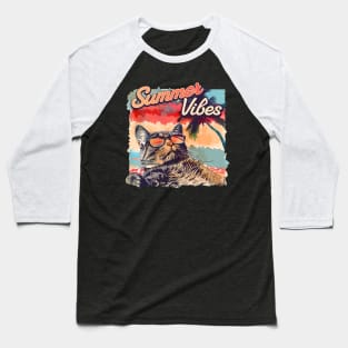 Summer Vibes Cool Retro Cat in Sunglasses-Vintage Sunset Baseball T-Shirt